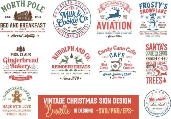 Vintage Christmas Sign SVG Bundle for Crafts & Graphics